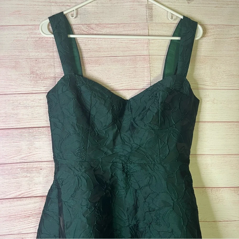 Rihoas Green Sweetheart Neck Jacquard Midi Dress Size Small | 4 - Picture 5 of 12